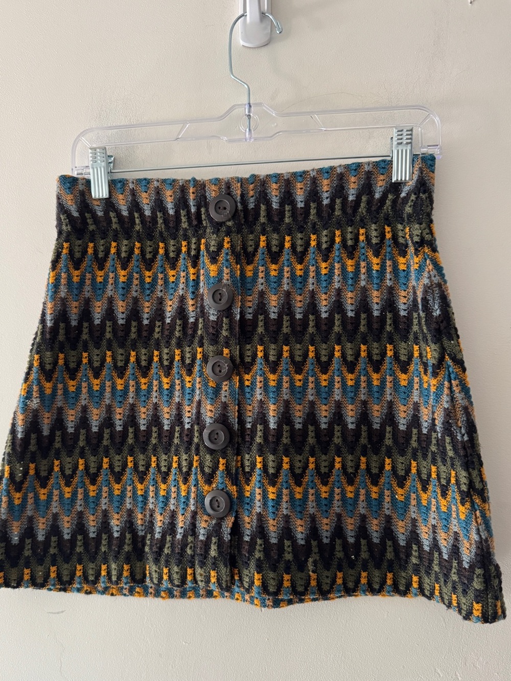 Free People Retro Multicolor Open Knit Chevron‎ Crochet Mini Skirt